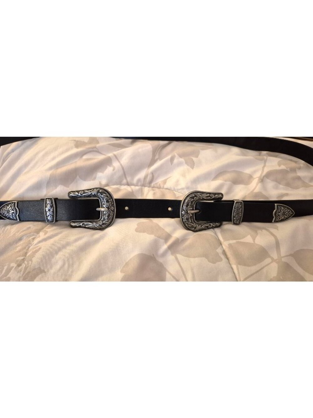 Eloquii Black Double Buckle Western Belts w/Silver Floral Accents Buckles 26/28